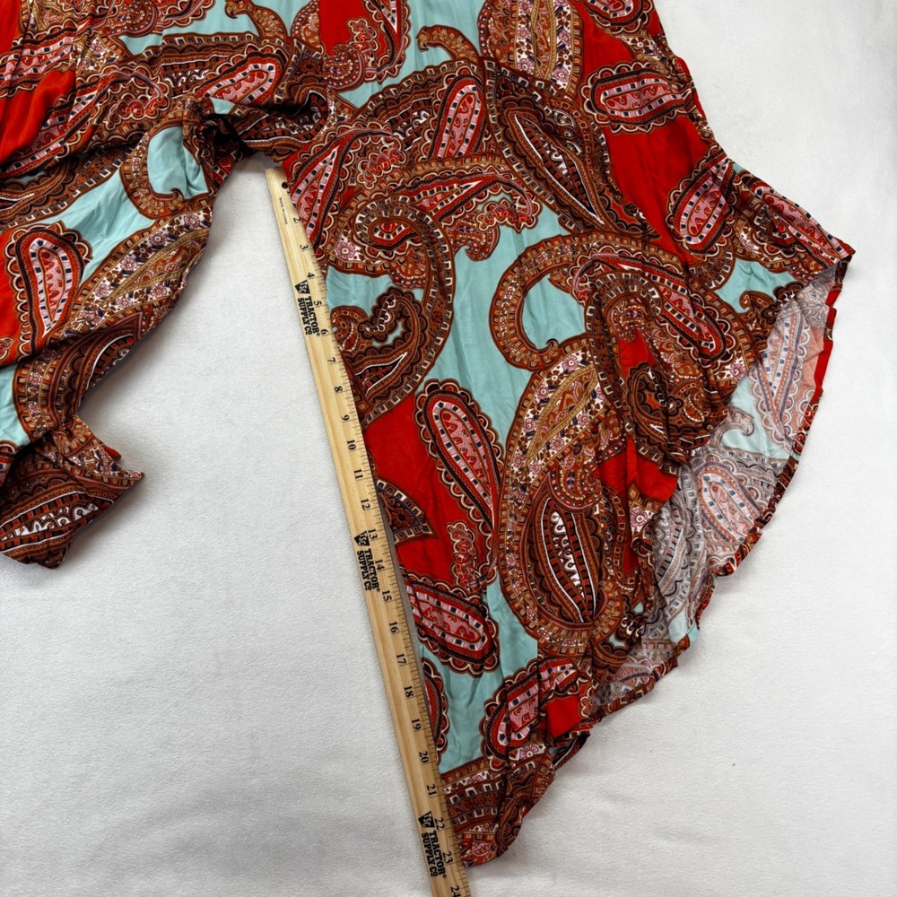 MSK Paisley Jumpsuit Women Large Orange Turquoise Wide Leg Handkerchief Hem New - Picture 7 of 11
